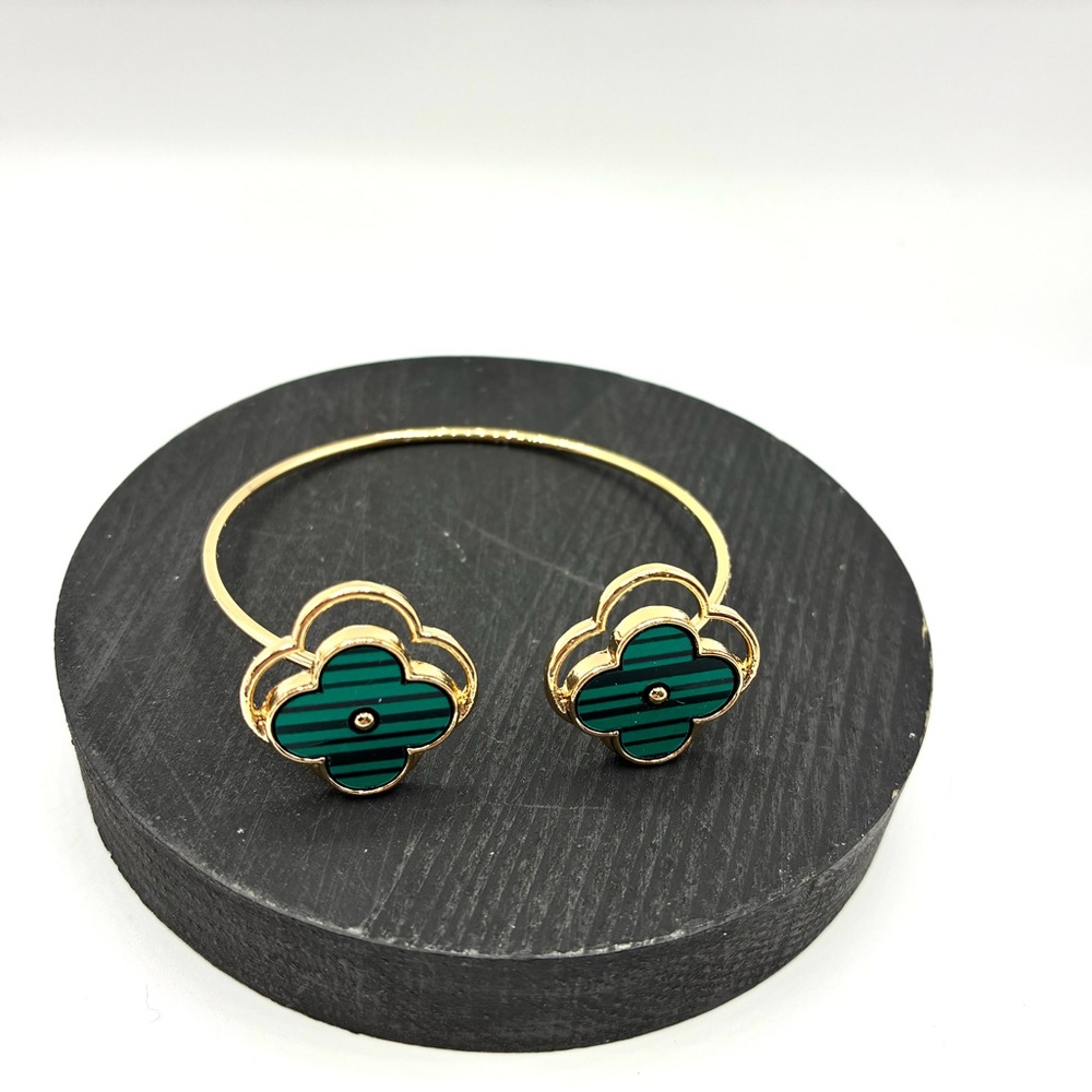 Gold-Tone Green Flower Cuff Bracelet